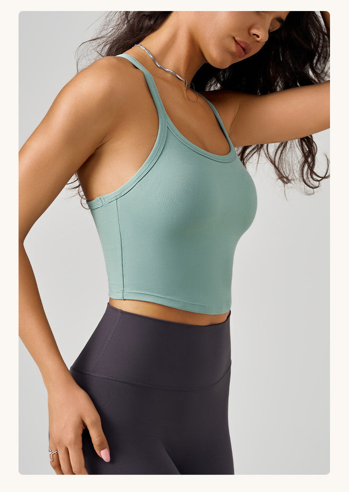 Women's Sports Bra With Thin Shoulder Straps, Integrated Chest Pads, Racerback Camisole Fitness Tank Top by Ricaloux