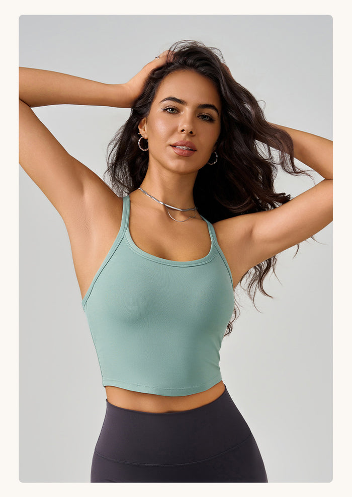 Women's Sports Bra With Thin Shoulder Straps, Integrated Chest Pads, Racerback Camisole Fitness Tank Top by Ricaloux