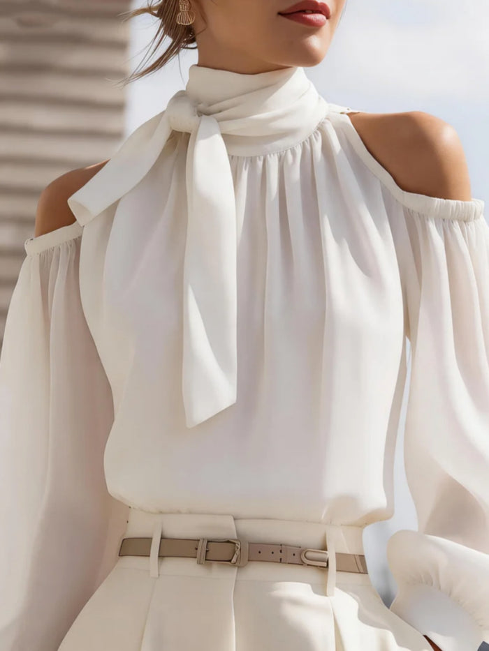 Womens Stand-collar Off-shoulder Top With Puff Sleeves – Premium 0 | RICALOUX