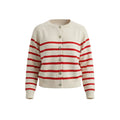 Women's Striped Knit Cardigan Red White Crewneck Button Up Sweater Coat Casual Long Sleeve Knitwear by Ricaloux
