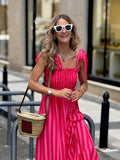 Womens Striped Printed Lace-Up Waist-Cinching Dress – Premium 0 | RICALOUX