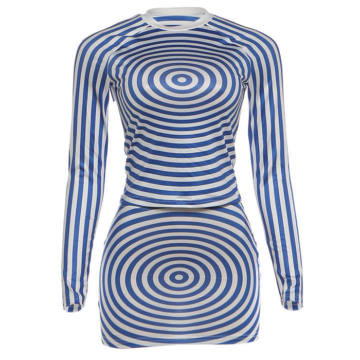 Womens Stylish Crew-neck Long-sleeve Top And Short Skirt Set – Premium 0 | RICALOUX