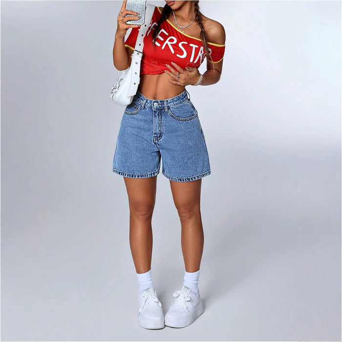 Womens Stylish Straight-leg Slim-fit Denim Shorts – Premium 0 | RICALOUX