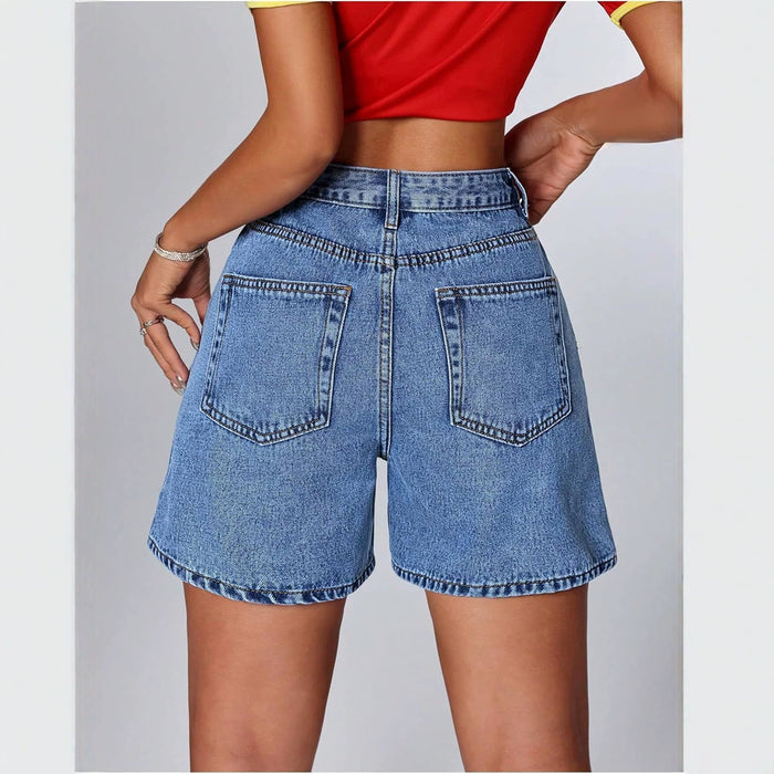 Womens Stylish Straight-leg Slim-fit Denim Shorts – Premium 0 | RICALOUX