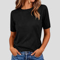Women's Summer Lightweight Knit Short Sleeve T-Shirt Solid Crewneck Loose Regular Fit Casual Versatile Top Sweater by Ricaloux