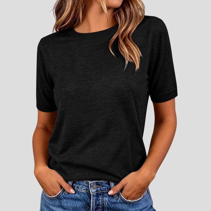 Women's Summer Lightweight Knit Short Sleeve T-Shirt Solid Crewneck Loose Regular Fit Casual Versatile Top Sweater by Ricaloux