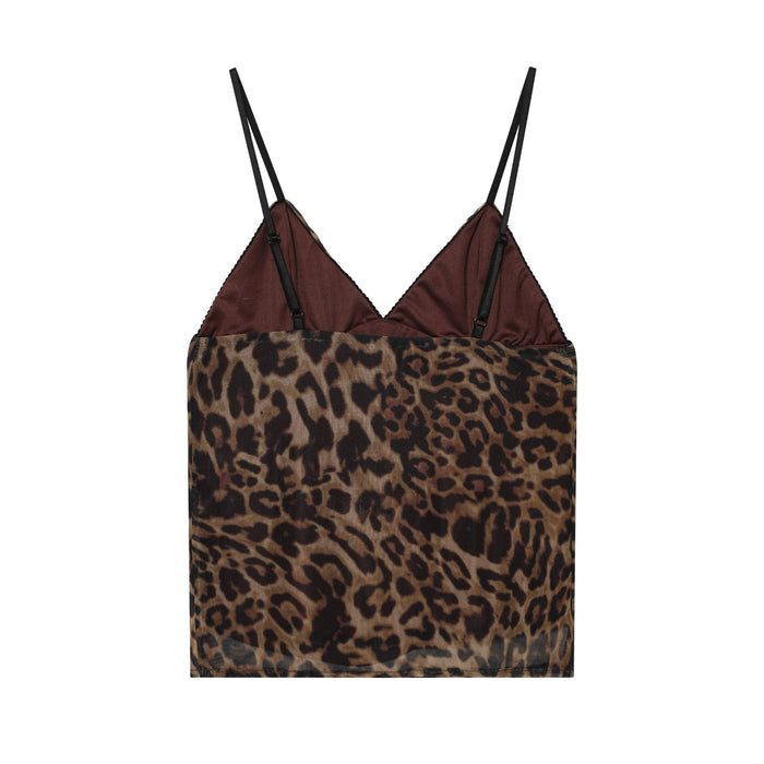Womens Summer Sexy Leopard-Print Silk-Net V-Neck Camisole by Ricaloux