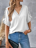 Womens Summer Simple Solid-Color Short-Sleeve Top – Premium 0 | RICALOUX
