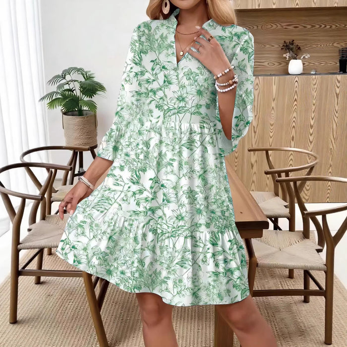 Womens V-neck Floral-print Flared-sleeve Dress by Ricaloux