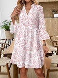 Womens V-neck Floral-print Flared-sleeve Dress by Ricaloux