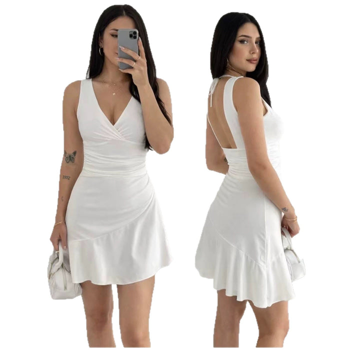 Womens V-neck Slim-fit Elegant Dress – Premium 0 | RICALOUX