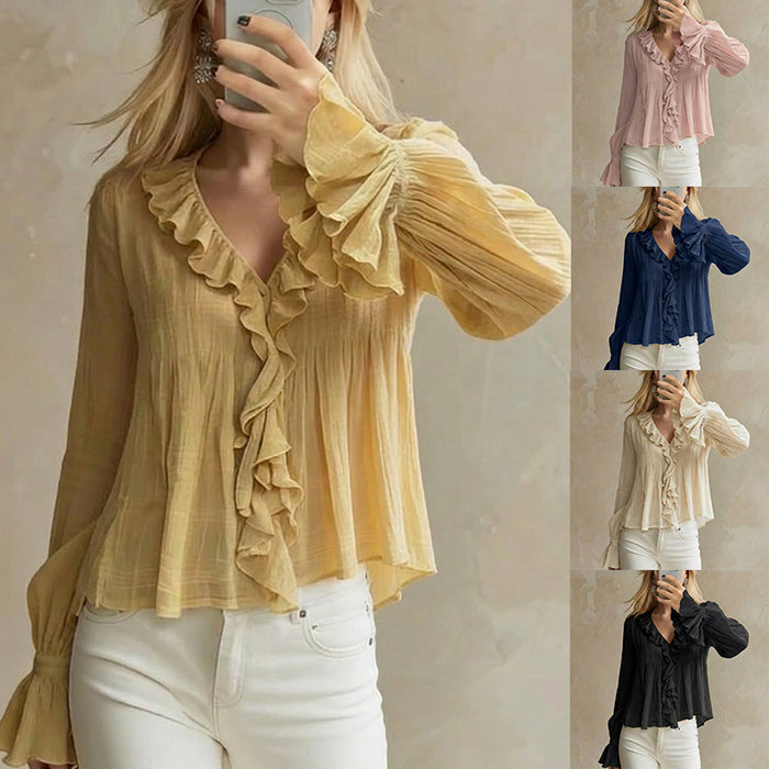 Womens Versatile Flared Long-sleeve Top For Summer And Early Fall by Ricaloux