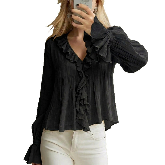 Womens Versatile Flared Long-sleeve Top For Summer And Early Fall by Ricaloux
