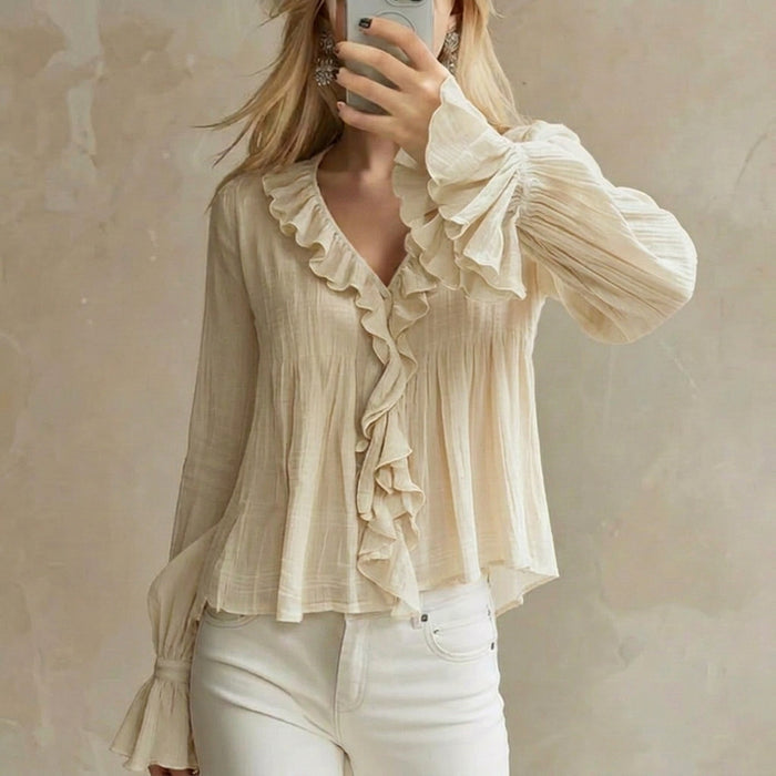 Womens Versatile Flared Long-sleeve Top For Summer And Early Fall by Ricaloux