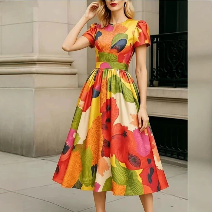Womens Waist-cinching Puffed-sleeve Maxi Dress by Ricaloux