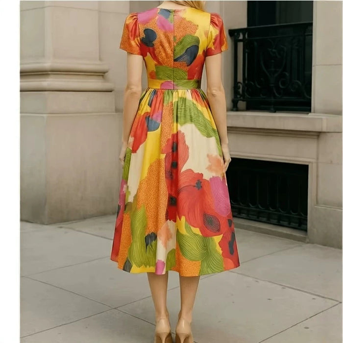 Womens Waist-cinching Puffed-sleeve Maxi Dress by Ricaloux