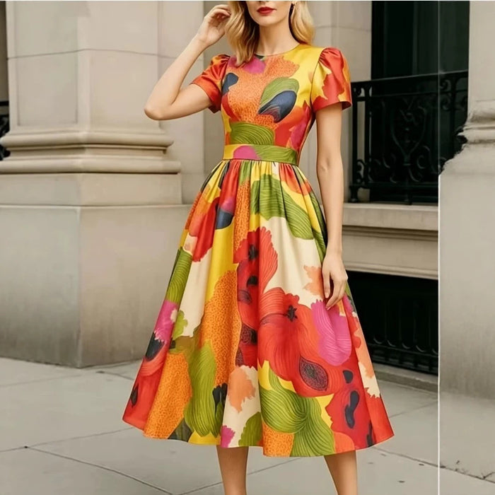 Womens Waist-cinching Puffed-sleeve Maxi Dress by Ricaloux