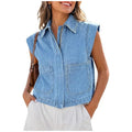 Womens Zippered Denim Vest Summer Sleeveless Waistcoat – Premium 0 | RICALOUX