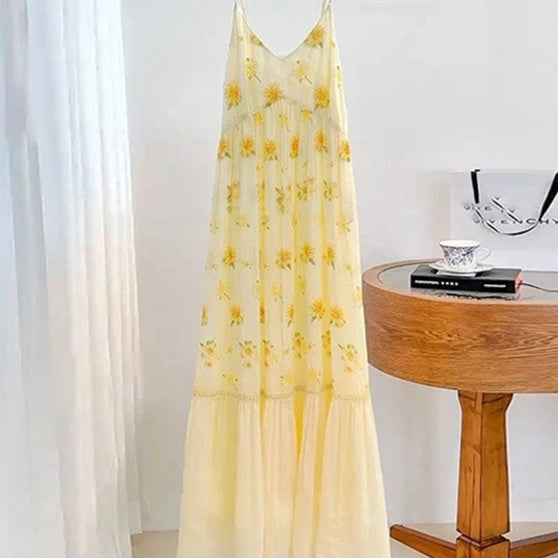 Yellow Floral-print Dress Strap-style Mood-setting Skirt – Premium 0 | RICALOUX