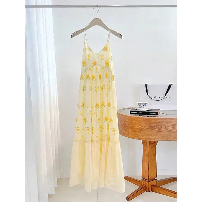 Yellow Floral-print Dress Strap-style Mood-setting Skirt – Premium 0 | RICALOUX