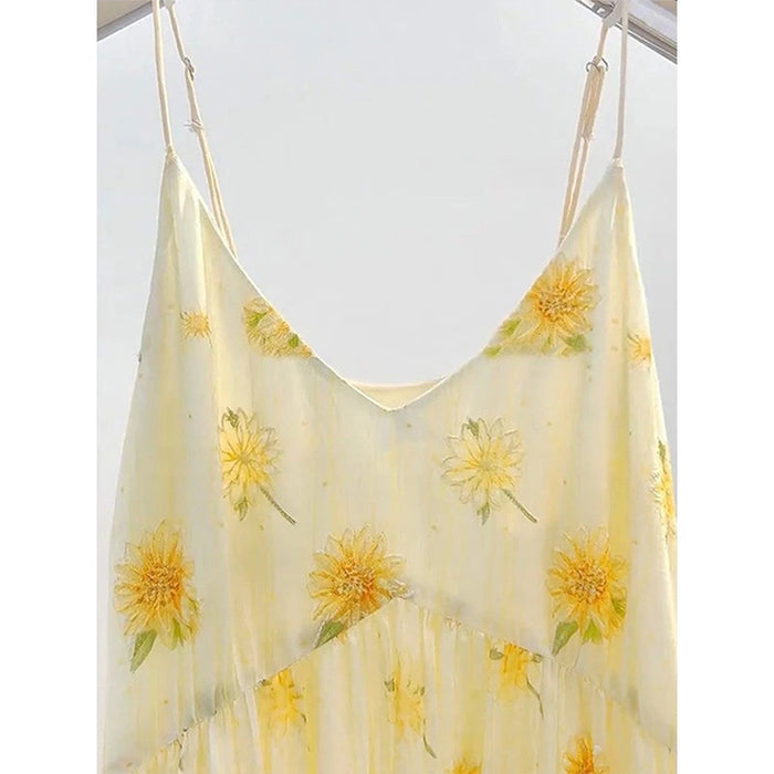 Yellow Floral-print Dress Strap-style Mood-setting Skirt – Premium 0 | RICALOUX