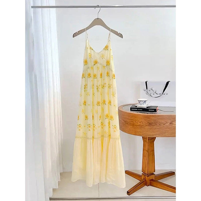 Yellow Floral-print Dress Strap-style Mood-setting Skirt – Premium 0 | RICALOUX
